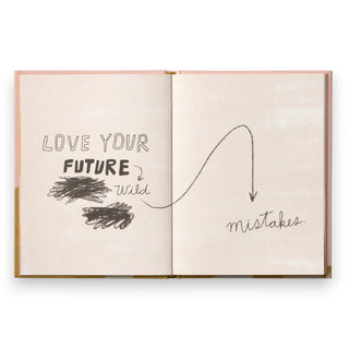 Open book with motivational text on a white background