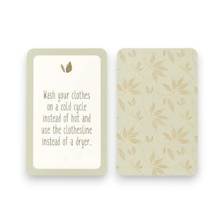 Two cards with text and leaf pattern on a white background