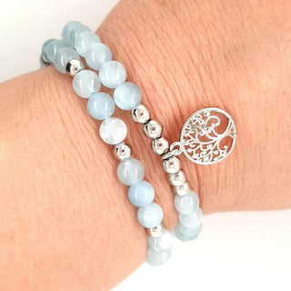 Tree Of Life Duo Bracelet - Aquamarine & Rhodium