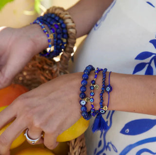 Evil Eye Mati - Glass & Brass Bead Bracelet