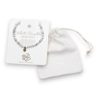 White howlite bracelet with drawstring bag on a white background