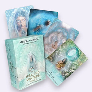 Oracle cards titled 'The Healing Waters' by Rebecca Campbell on a white background
