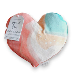 Heart-shaped spiced chai heat and cook pack with a label on a white background