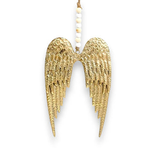 Gold angel wing hanger on a white background