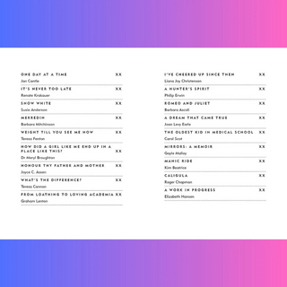 List of chapters on a gradient background
