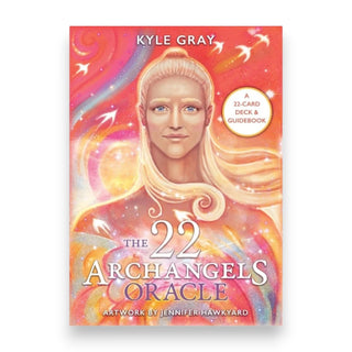 Box cover of 'The 22 Archangels Oracle' by Kyle Gray with colourful design and artwork by Jennifer Hawkyard.