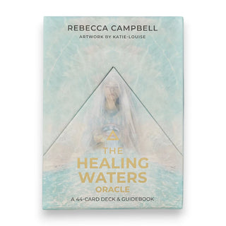 Box cover of 'The Healing Waters Oracle' by Rebecca Campbell with a mystical design.