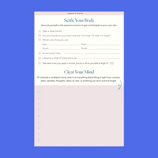 Sheet with self-care activities on a blue background