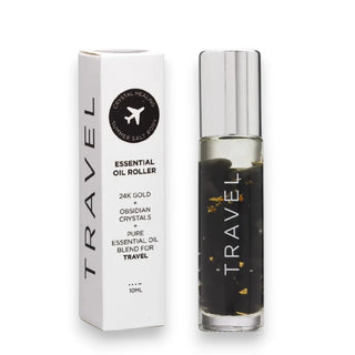 Travel Essential oil roller with packaging on a white background