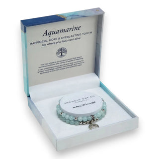 Aquamarine Bracelet duo in a branded box with 'Aquamarine' and symbolic text on a white background