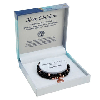 Tree Of Life Duo Bracelet - Black Obsidian & Rose Gold