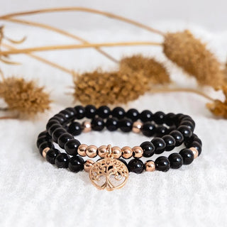 Tree Of Life Duo Bracelet - Black Obsidian & Rose Gold