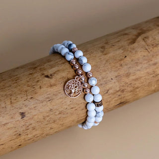 Tree Of Life Duo Bracelet - White Howlite & Rose Gold