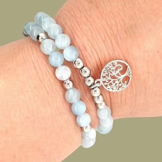 Tree Of Life Duo Bracelet - Aquamarine & Rhodium - Happiness Hope & Ever-lasting Youth