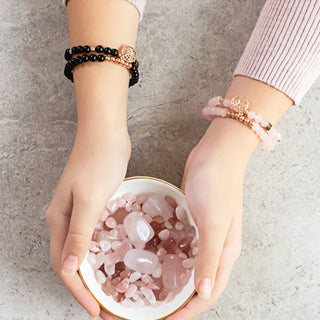 Tree Of Life Duo Bracelet - Black Obsidian & Rose Gold - Healing & Strength
